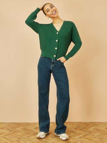 Yumi Knitted Button Front Cardigan, Green, Green