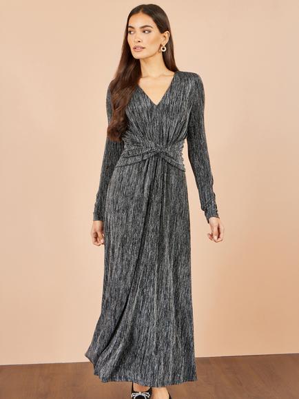 Yumi Metallic Twist Waist Midi Dress, Black, Black