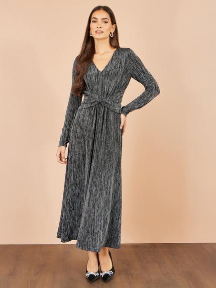 Yumi Metallic Twist Waist Midi Dress, Black - view 2, Black