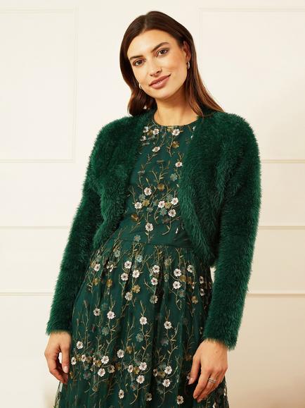 Yumi Eyelash Knit Bolero, Green, Green