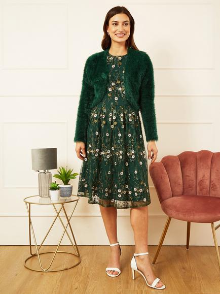 Yumi Eyelash Knit Bolero, Green - view 2, Green