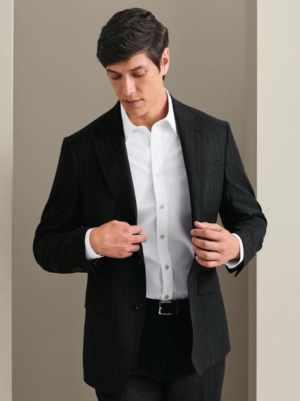 Charles Tyrwhitt Flannel Slim Fit Wide Stripe Suit Jacket , Charcoal Grey, Charcoal Grey