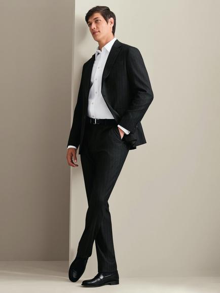 Charles Tyrwhitt Flannel Slim Fit Wide Stripe Suit Jacket , Charcoal Grey - view 2, Charcoal Grey