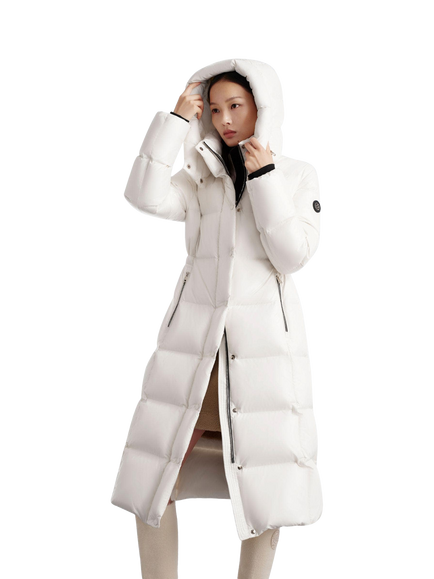 Bosideng Long Puff Hooded Goose Down Jacket - view 2, Pearl Dust