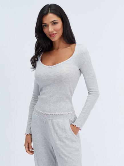 Boux Avenue Brushed Pointelle Long Pyjama Set, Grey, Grey