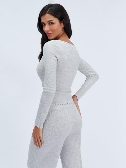 Boux Avenue Brushed Pointelle Long Pyjama Set, Grey - view 2, Grey