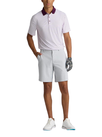 G/FORE Herringbone Stripe Tech Jersey Polo Shirt, Blush/Dark Plum