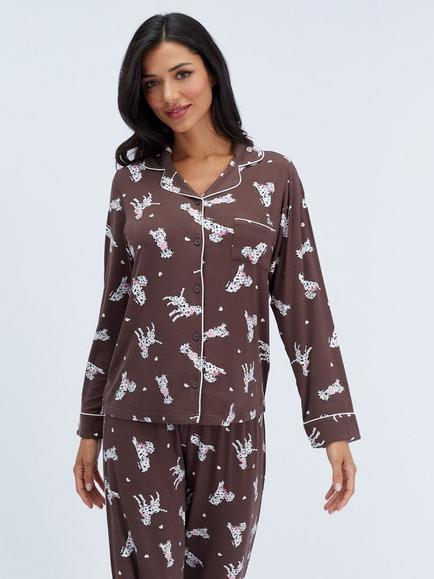 Boux Avenue Dalmation Modal Long Pyjama Set, Chocolate, Chocolate