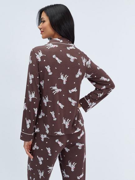 Boux Avenue Dalmation Modal Long Pyjama Set, Chocolate - view 2, Chocolate