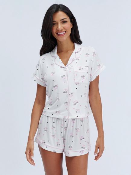 Boux Avenue Polka Dot Cherry Modal Short Pyjama Set, Ivory/Multi, Ivory/Multi