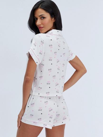 Boux Avenue Polka Dot Cherry Modal Short Pyjama Set, Ivory/Multi - view 2, Ivory/Multi