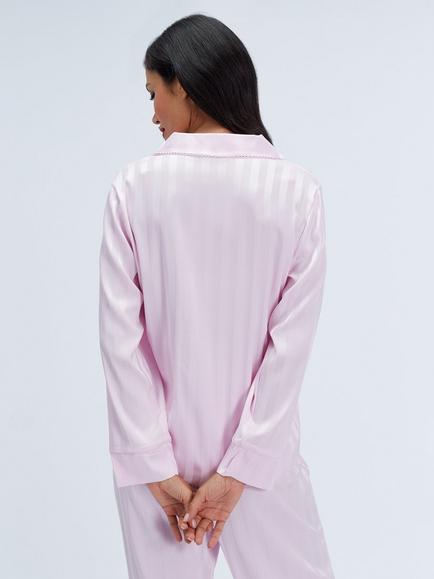 Boux Avenue Striped Satin Long Pyjama Set, Light Pink - view 2, Light Pink