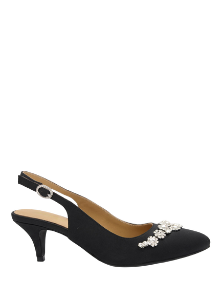 Jones Bootmaker Zarah Satin Stiletto Heel Slingback Court Shoes, Black
