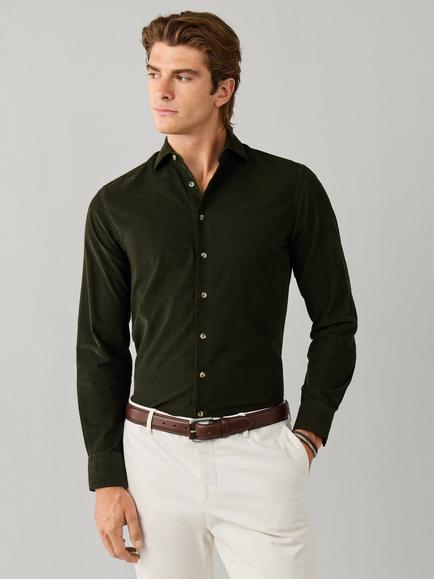 Hackett London Tailored Fit Babycord Cotton Shirt, Hunter Green