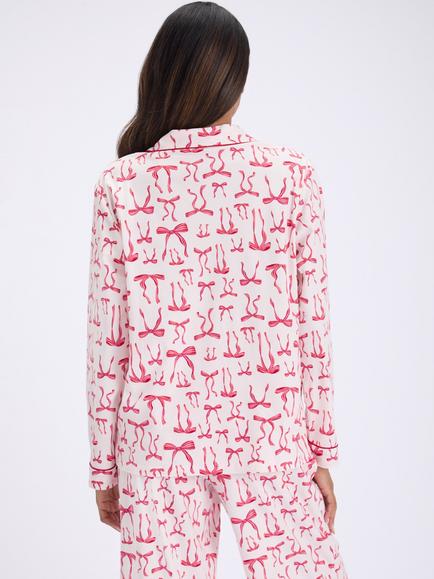 Boux Avenue Flutter Bows Fleece Pyjama Set, Ivory/Multi - view 2, Ivory/Multi