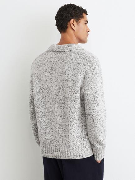 Reiss Jasper Wool Blend Speckled Knit Half-Button Jumper, Soft Grey - view 2, Soft Grey