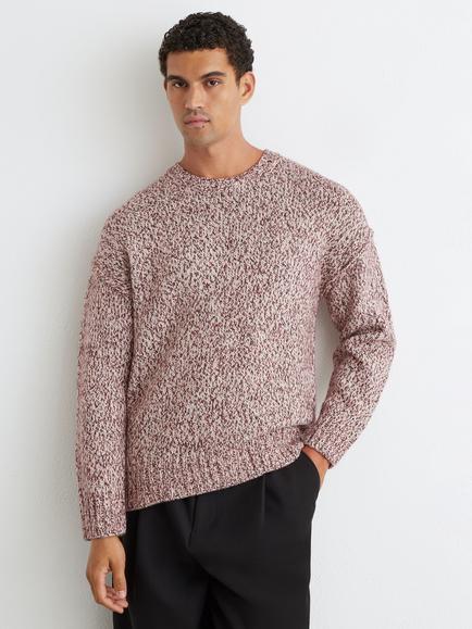Reiss Jeeves Wool Blend Speckled Knit Crew Neck Jumper, Bordeaux, Bordeaux