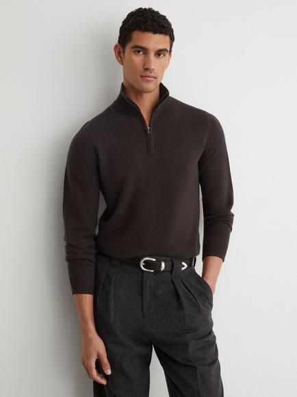 Reiss Royal Funnel Neck Cashmere Jumper, Chocolate Melange, Chocolate Melange