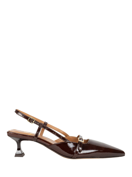 Bobbies Reem Glazed Leather Slingback Court Shoes, Ganache