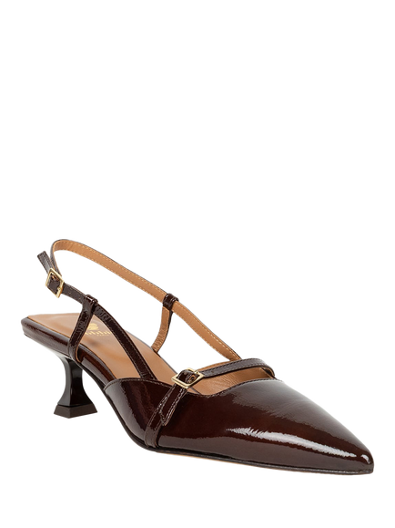 Bobbies Reem Glazed Leather Slingback Court Shoes - view 2, Ganache