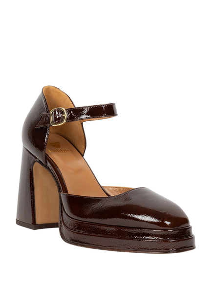Bobbies Michelle Crumpled Patent Leather Block Heel Mary Janes, Ganache - view 2, Ganache