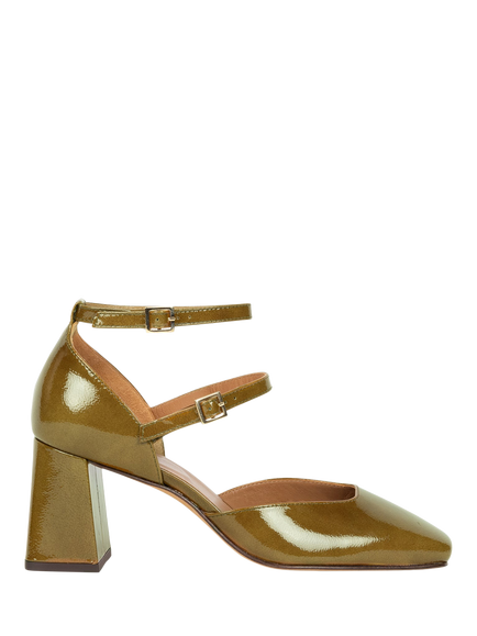 Bobbies Mischa Crumpled Patent Leather Block Heel Court Shoes, Manzanilla
