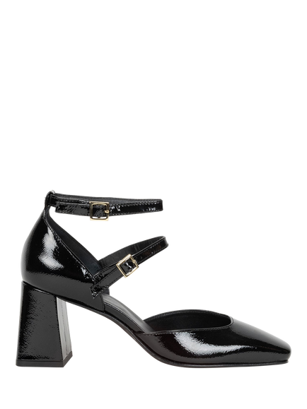 Bobbies Mischa Crumpled Patent Leather Block Heel Court Shoes, Vinyl Black