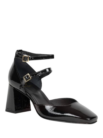 Bobbies Mischa Crumpled Patent Leather Block Heel Court Shoes - view 2, Vinyl Black