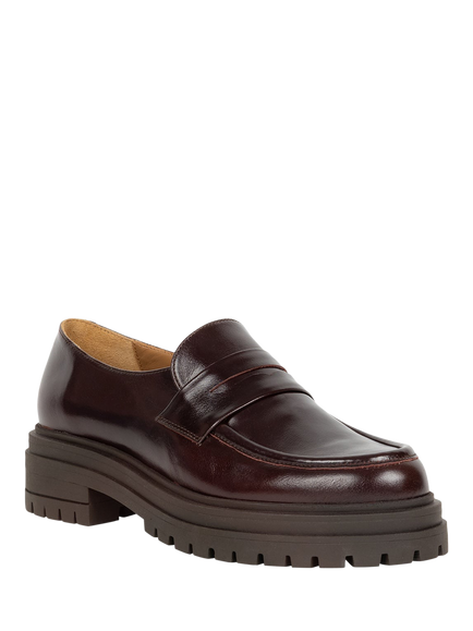 Bobbies Maxime Leather Block Heel Loafers, Irish Coffee - view 2, Irish Coffee
