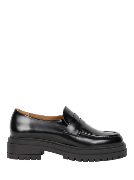 Bobbies Maxime Leather Block Heel Loafers, Black Siyah, Black Siyah
