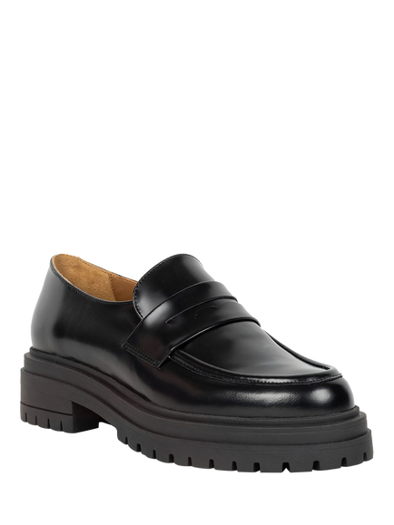 Bobbies Maxime Leather Block Heel Loafers, Black Siyah - view 2, Black Siyah