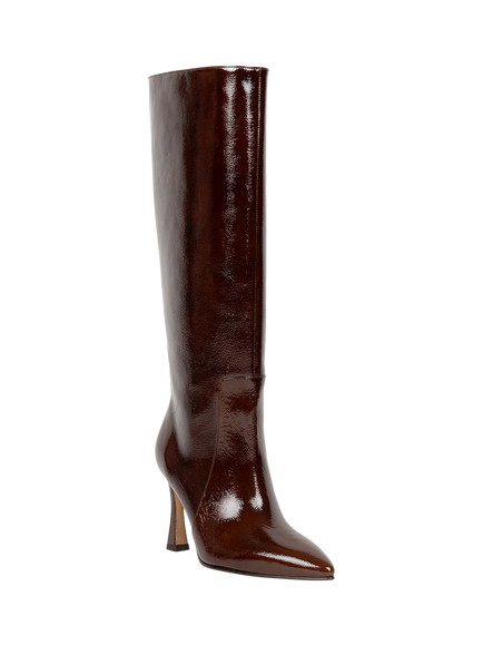 Bobbies Clarisse Crumpled Patent Leather Flared Heel Knee High Boots, Ganache - view 2, Ganache