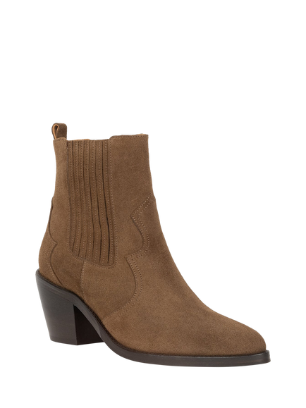 Bobbies Dakota Suede Block Heel Cowboy Boots, Khaki Brown - view 2, Khaki Brown