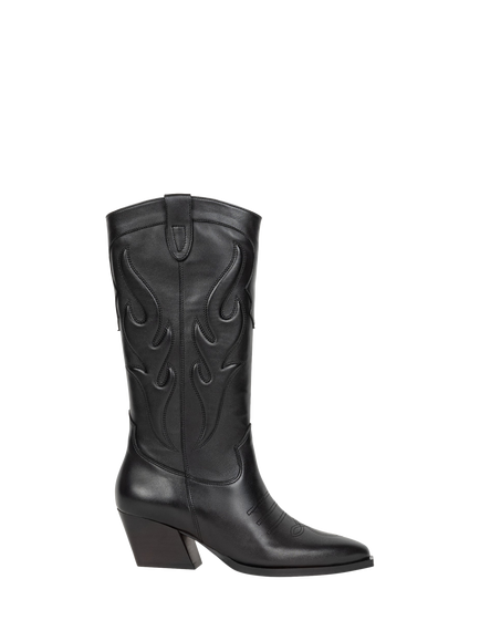 Bobbies Raquel Leather Knee High Cowboy Boots, Passion Black, Passion Black