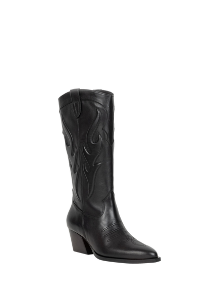 Bobbies Raquel Leather Knee High Cowboy Boots, Passion Black - view 2, Passion Black