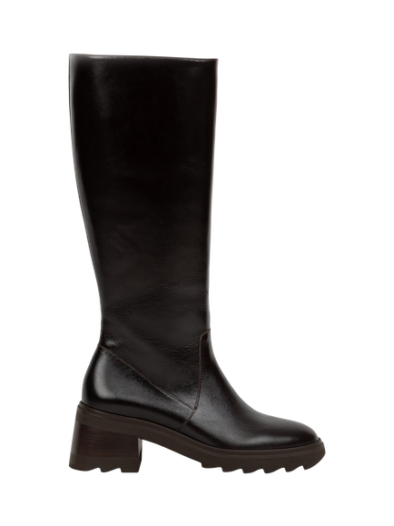 Bobbies Enora Leather Block Heel Knee High Boots, Espresso