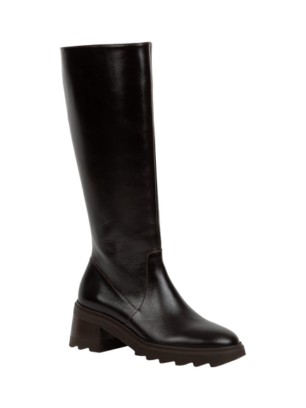 Bobbies Enora Leather Block Heel Knee High Boots - view 2, Espresso