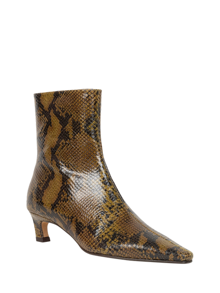 Bobbies Lauren Snake Embossed Leather Pointed Toe Ankle Boots, Khaki Mamba - view 2, Khaki Mamba