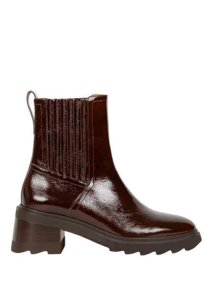 Bobbies Lison Crumpled Patent Leather Block Heel Chelsea Boots, Ganache, Ganache