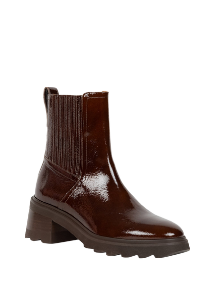 Bobbies Lison Crumpled Patent Leather Block Heel Chelsea Boots, Ganache - view 2, Ganache