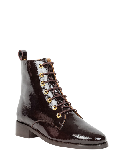Bobbies Doria Crumpled Patent Leather Lace Up Ankle Boots, Cheverny - view 2, Cheverny
