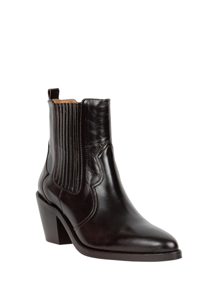 Bobbies Dakota Leather Block Heel Cowboy Boots, Espresso - view 2, Espresso