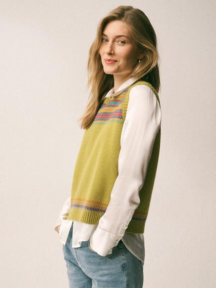 NRBY x EDINA Teli Pure Merino Wool Fair Isle Tank Top, Wasabi - view 2, Wasabi
