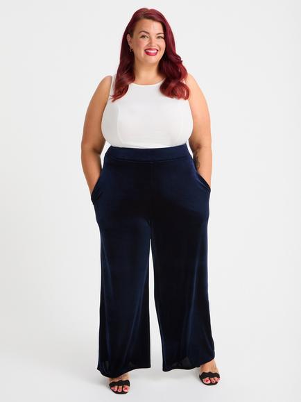 Scarlett & Jo Velvet Wide Leg Lounge Trousers, Navy, Navy