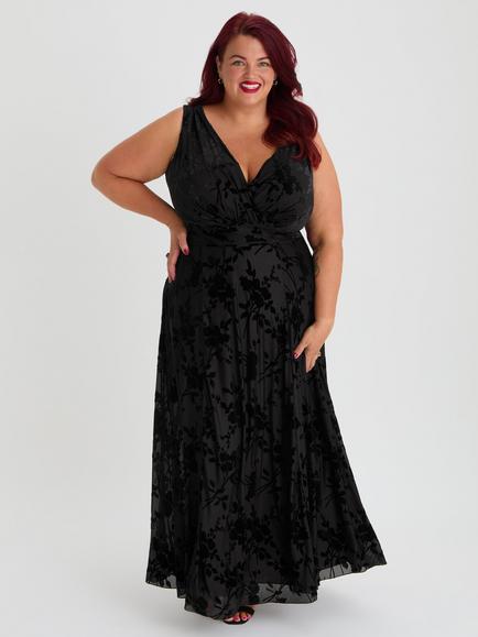 Scarlett & Jo Greta Garbo Velvet Devore Maxi Dress, Black