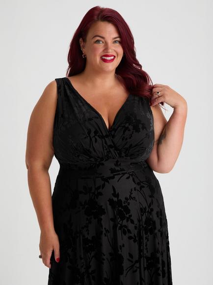 Scarlett & Jo Greta Garbo Velvet Devore Maxi Dress - view 2, Black
