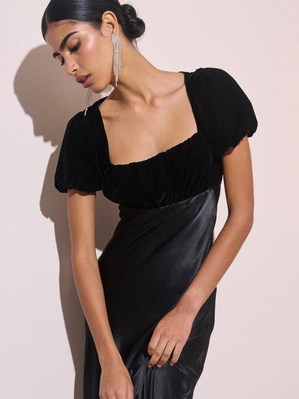 Nobody's Child Elizabeth Short Puff Sleeve Midi Dress, Black - view 2, Black
