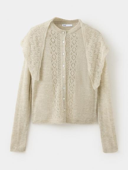 Mango Openwork Knit Shawl Cardigan, Pastel Green, Pastel Green