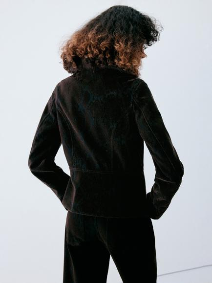 Mango Faux Fur Collar Velvet Jacket, Chocolate - view 2, Chocolate