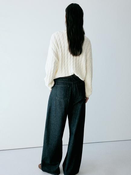 Mango Cable Knit Crew Neck Jumper, Raw - view 2, Raw
